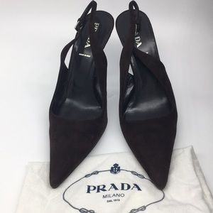 Gorgeous Prada heeled slingback brown suede shoes made in Italy